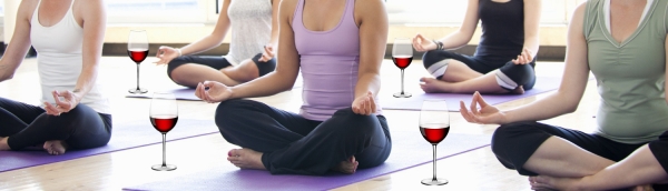 Group yoga with red wine.
